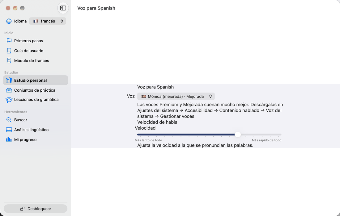 Configurar la voz en francés