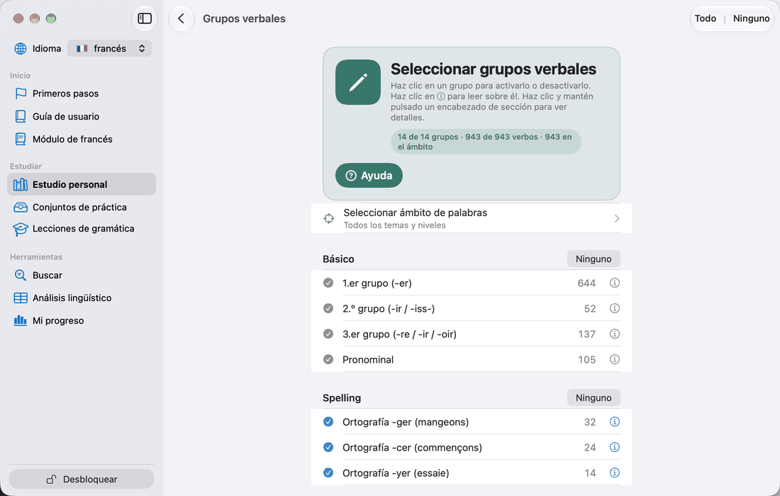 Seleccionar grupos verbales