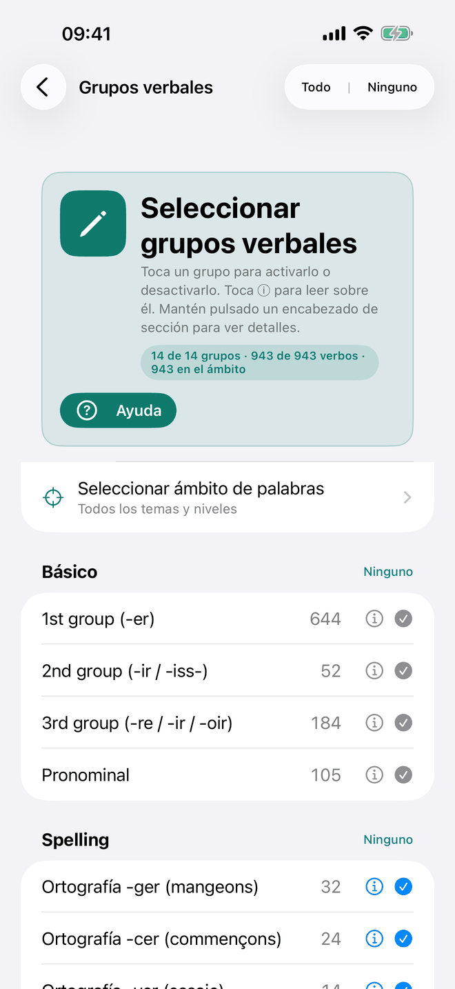 Seleccionar grupos verbales