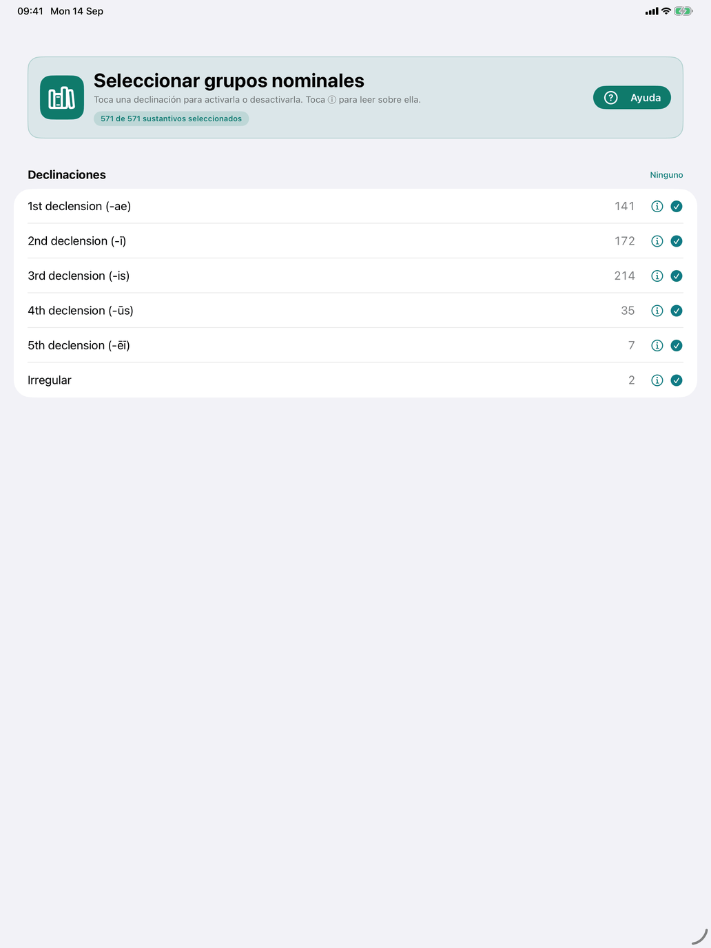 Seleccionar declinaciones
