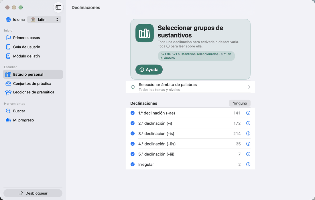 Seleccionar declinaciones