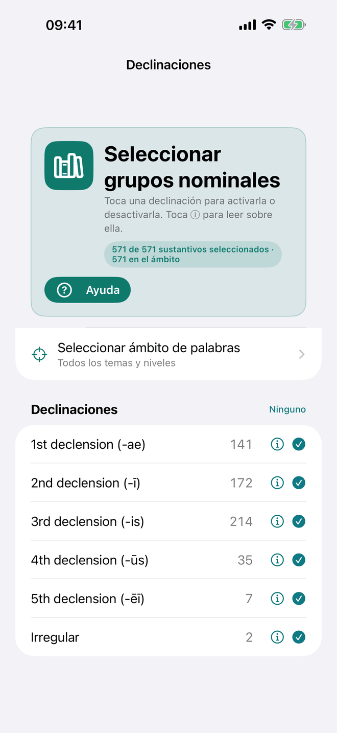 Seleccionar declinaciones