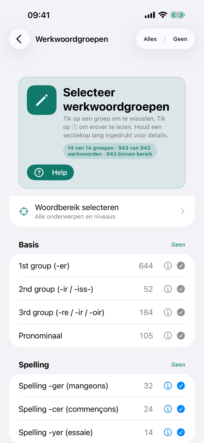 Selecteer werkwoordgroepen