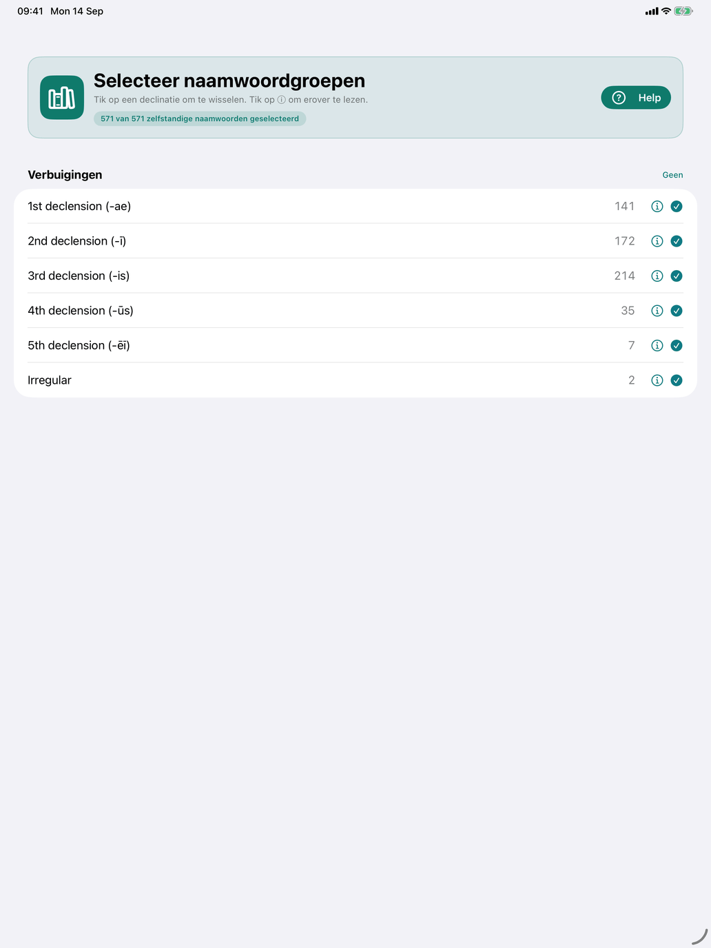 Verbuigingen selecteren