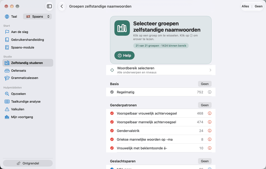 Selecteer groepen zelfstandige naamwoorden