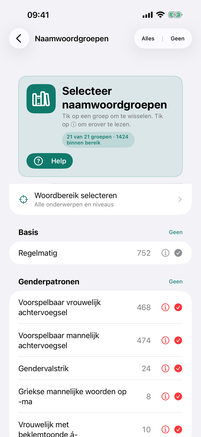 Selecteer groepen zelfstandige naamwoorden