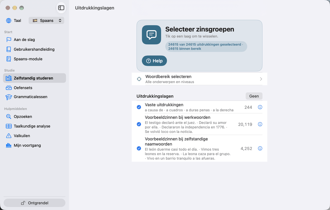 Selecteer zinsgroepen