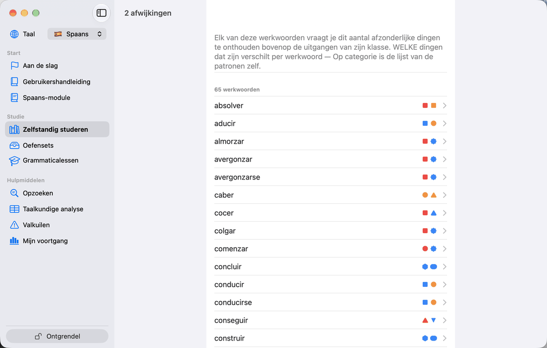 Selecteer werkwoordgroepen