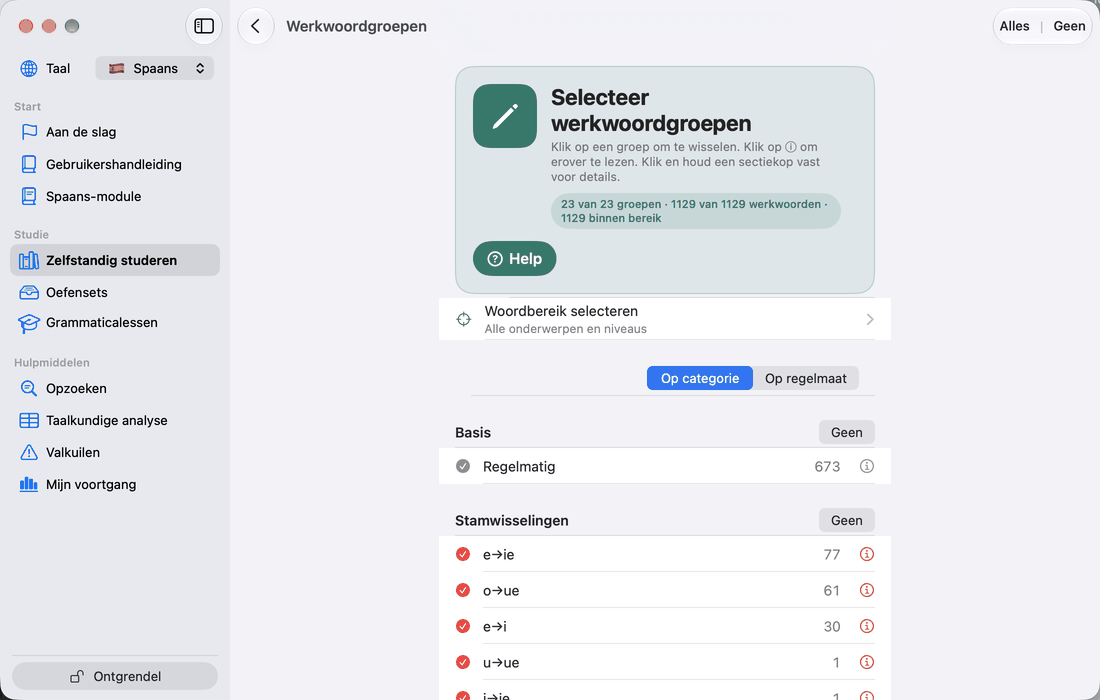 Selecteer werkwoordgroepen