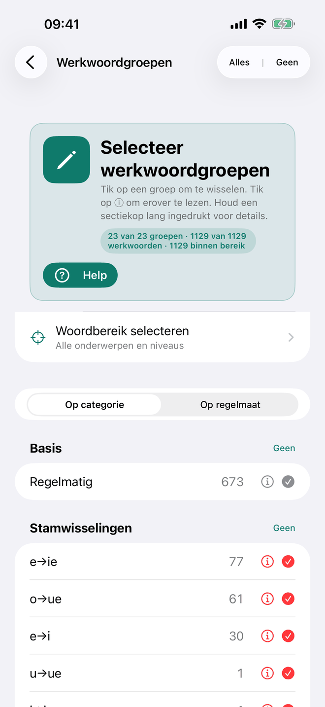 Selecteer werkwoordgroepen