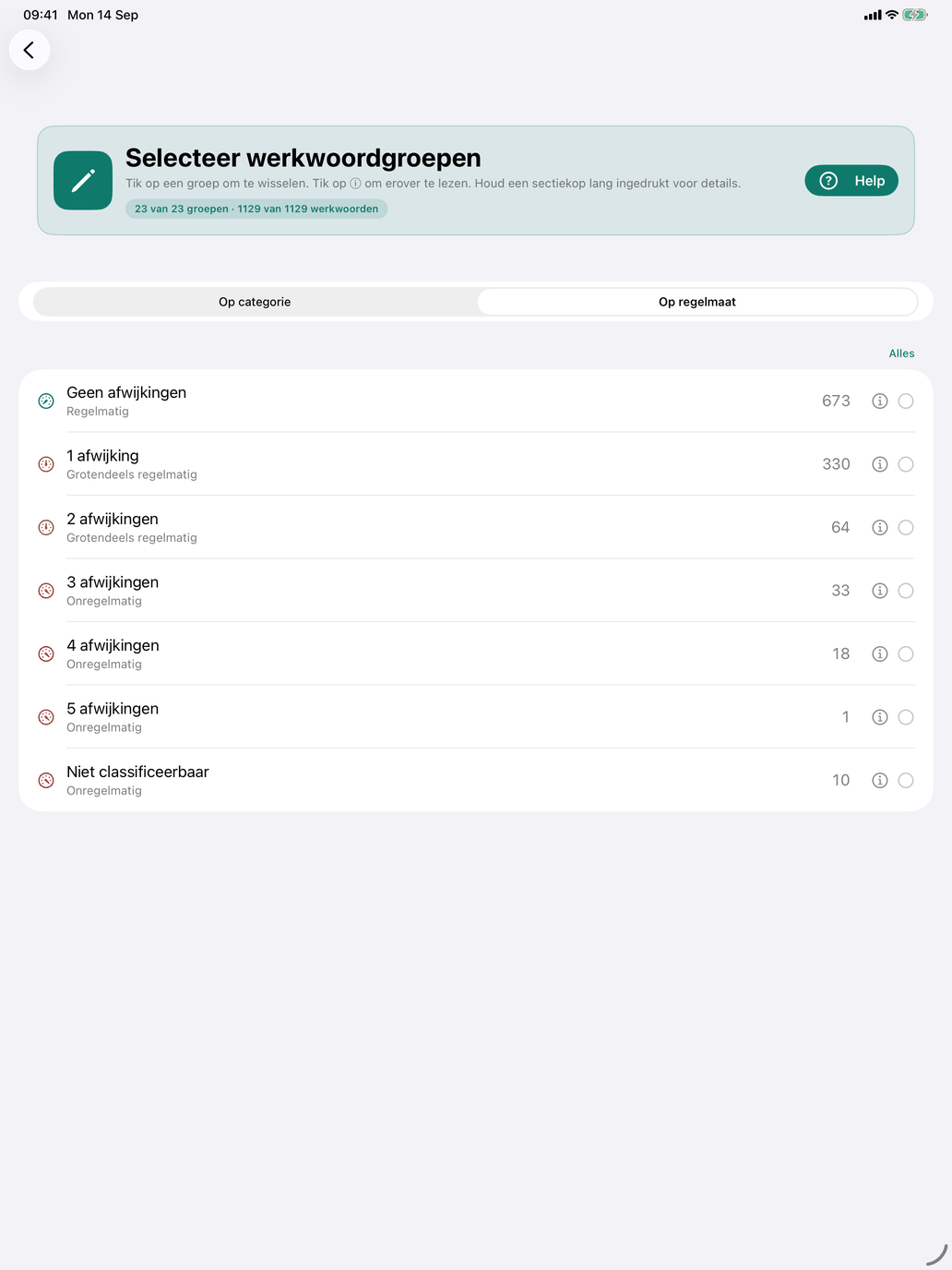 Selecteer werkwoordgroepen