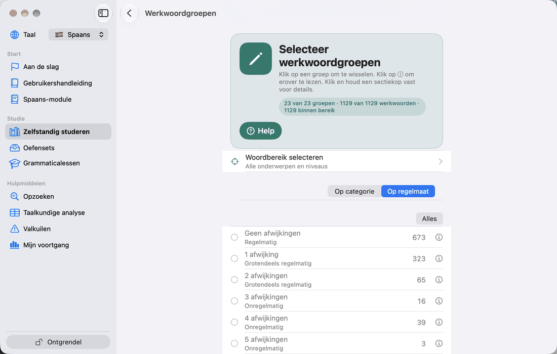 Selecteer werkwoordgroepen