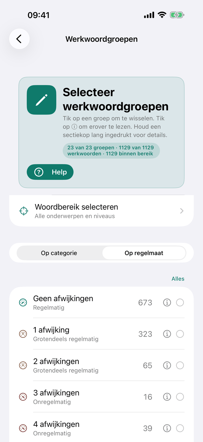 Selecteer werkwoordgroepen