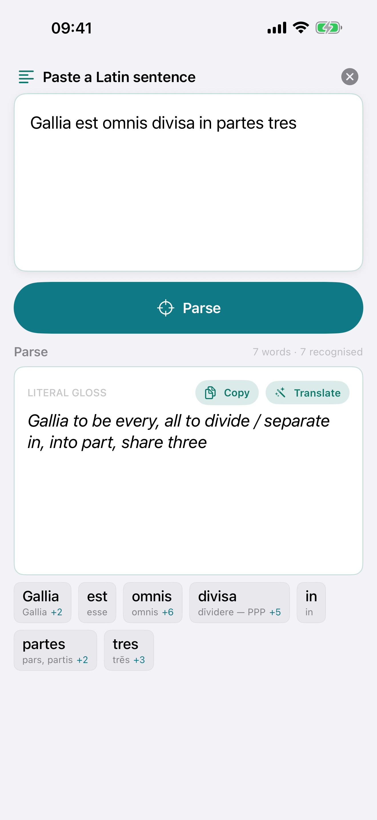 The Latin sentence parser