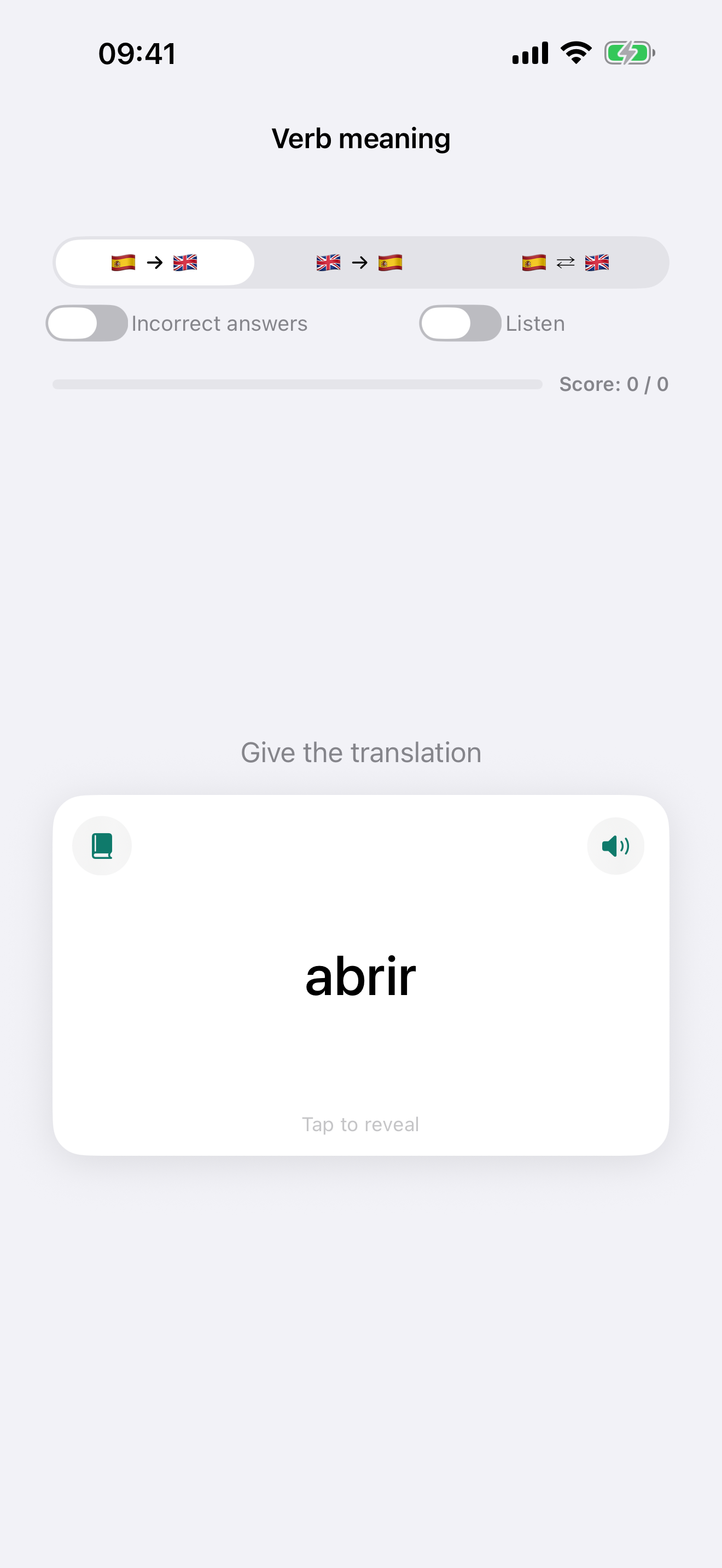 Verb meaning flashcard
