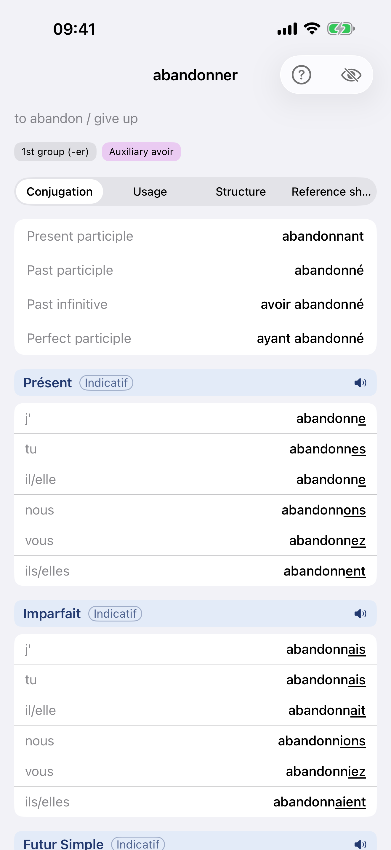 French verb detail