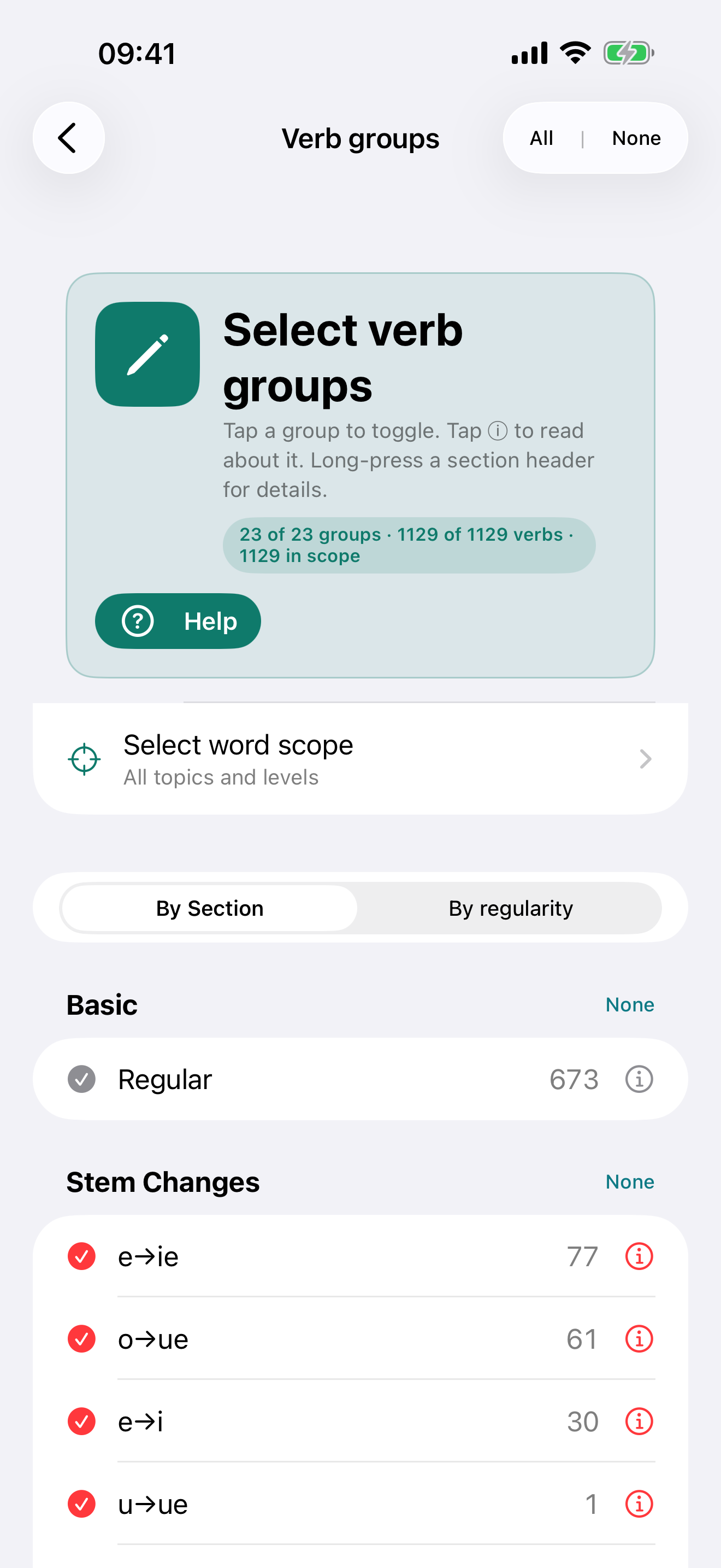 Select verb groups