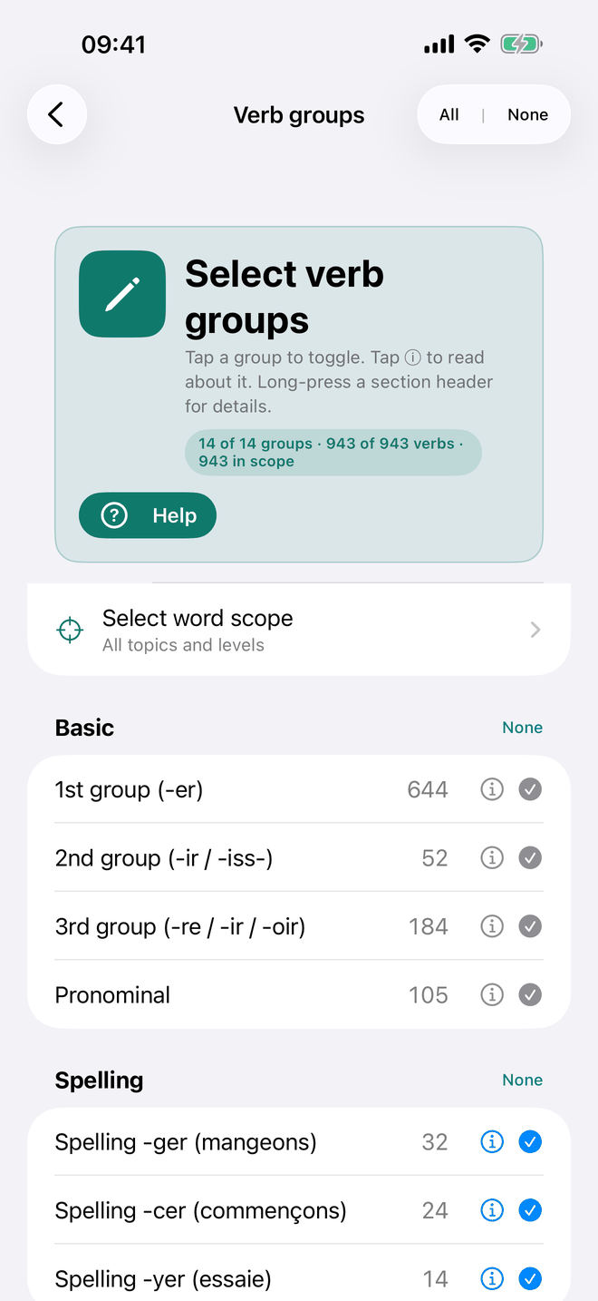 Select verb groups