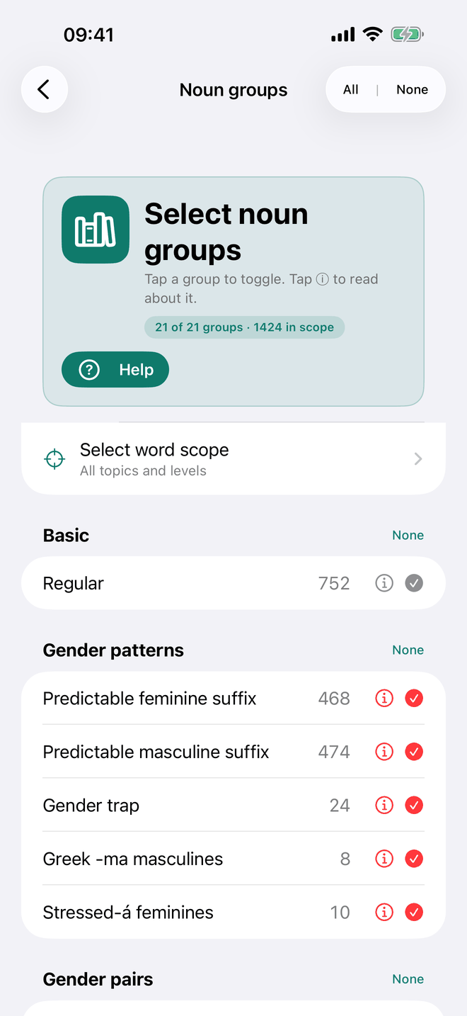 Select noun groups