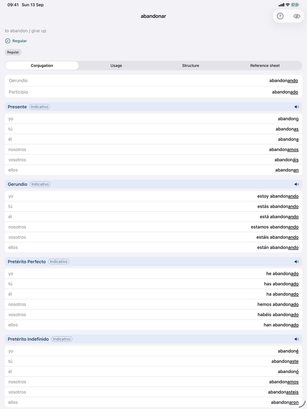 Conjugation tables