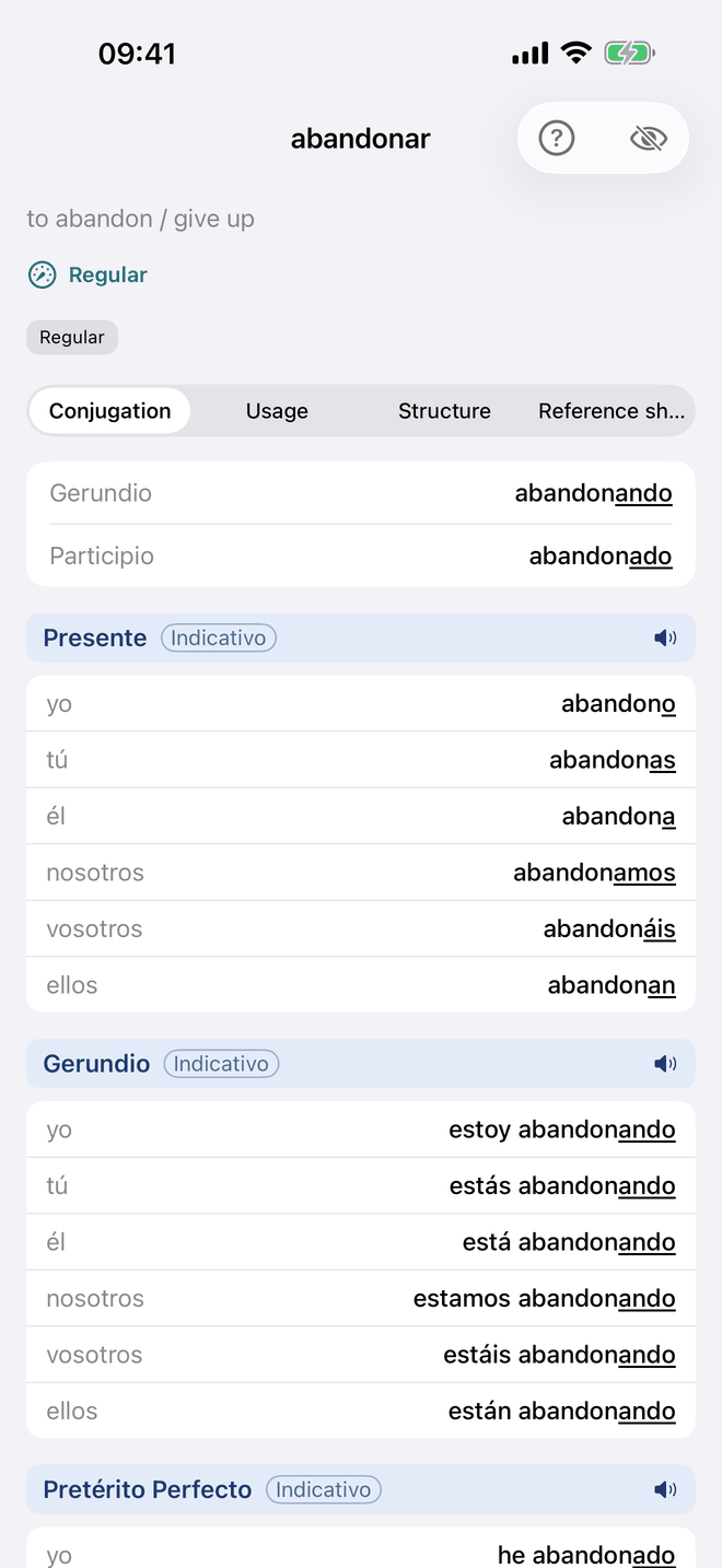 Conjugation tables