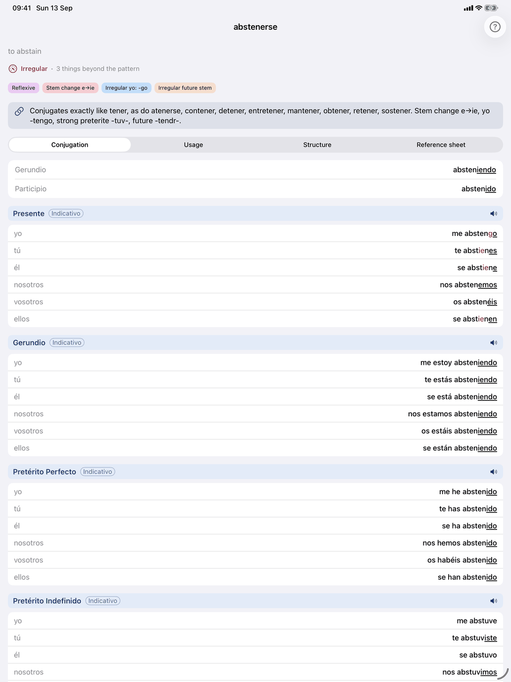 Conjugation tables
