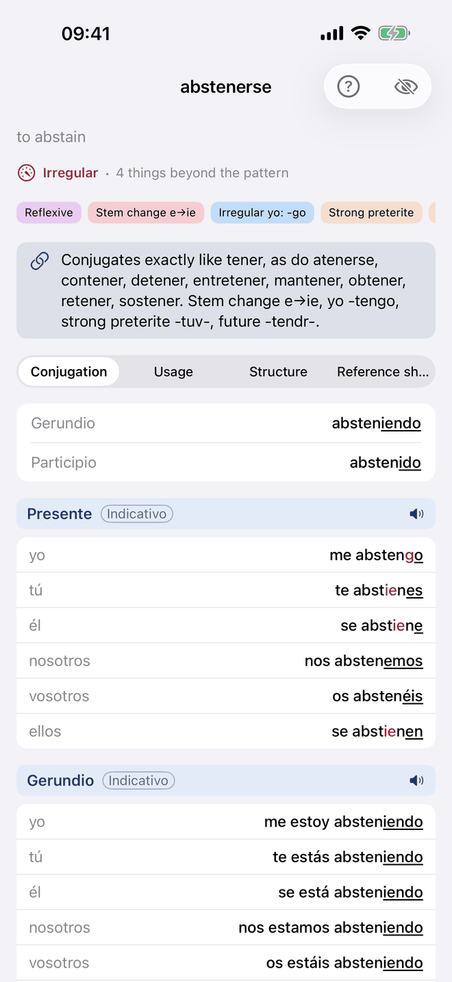 Conjugation tables