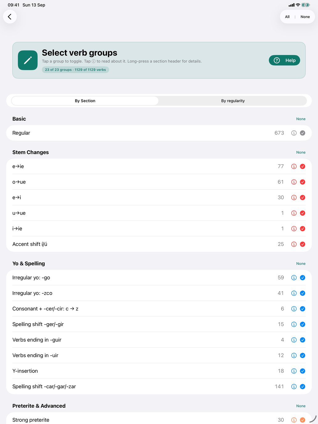 Select verb groups
