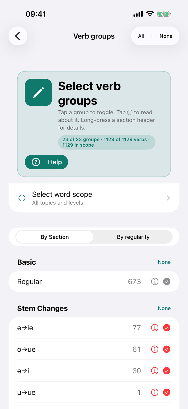 Select verb groups