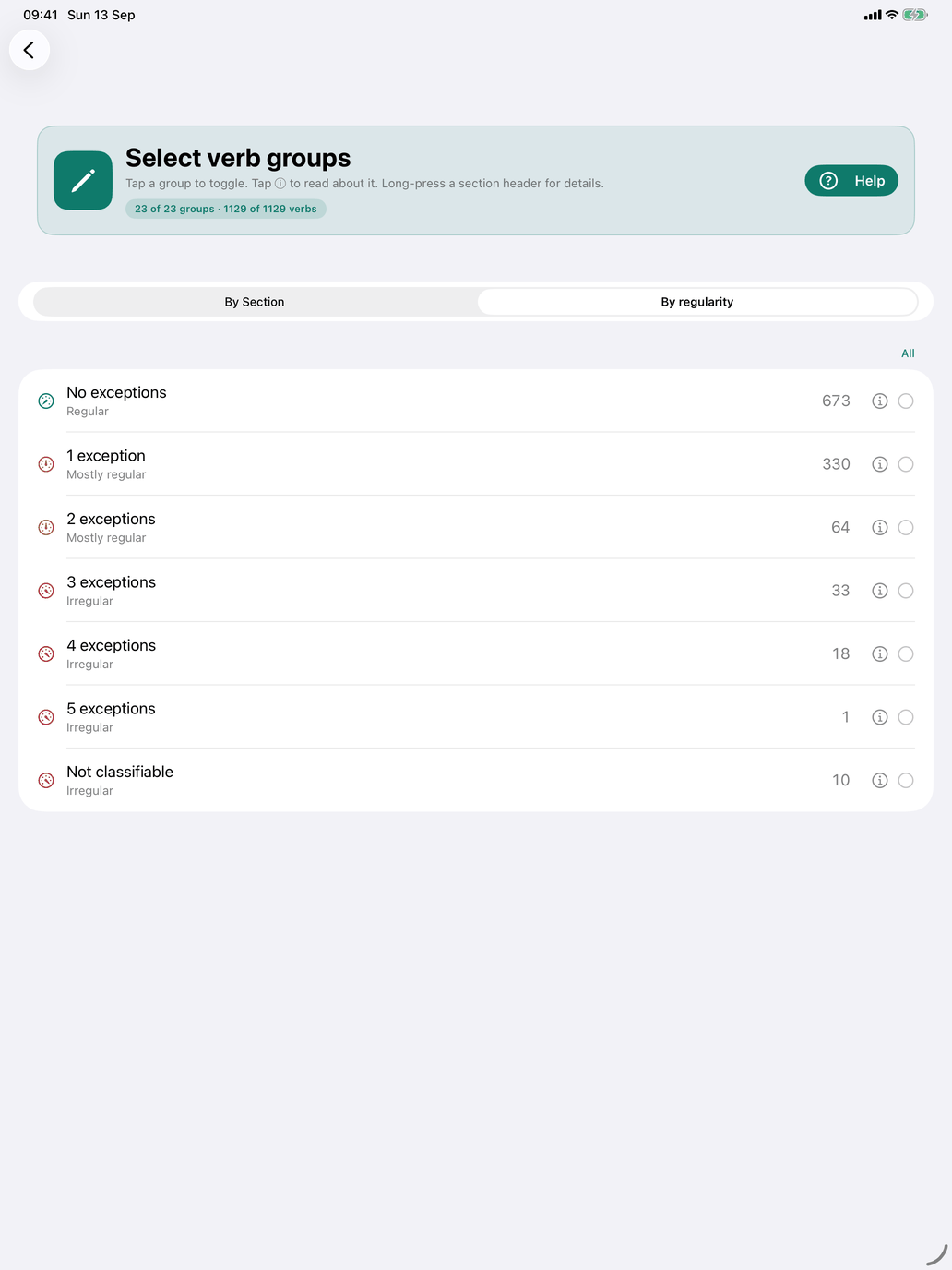Select verb groups