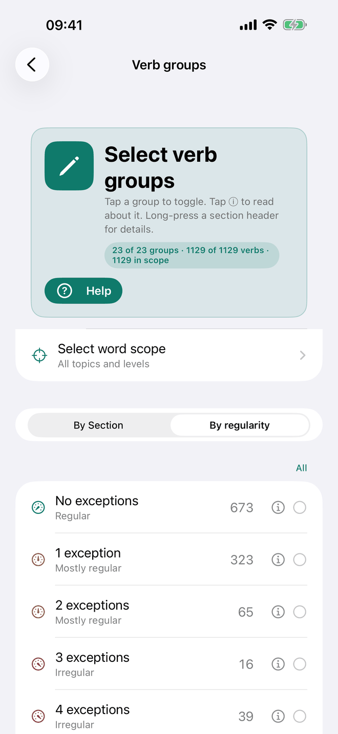 Select verb groups